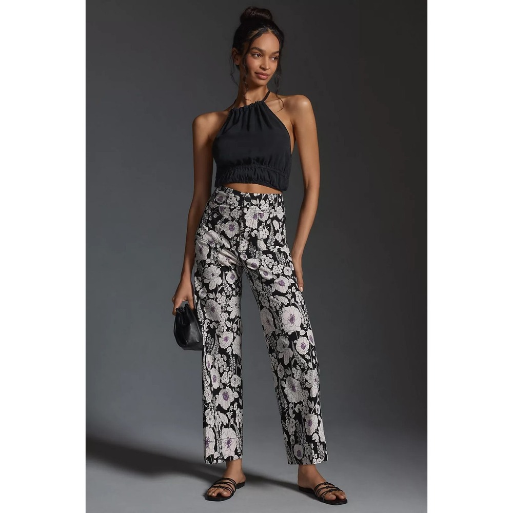 Maeve Anthropologie The Colette Cropped Wide-Leg Floral Magic Fabric Pants 28
